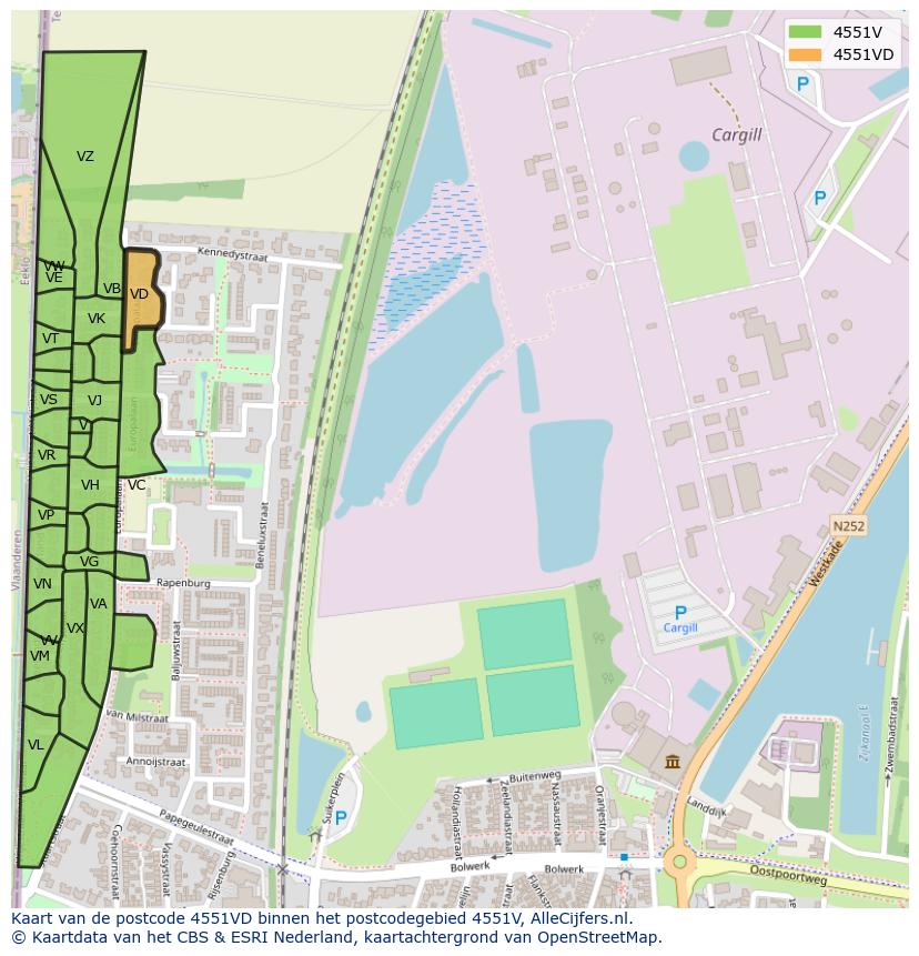 Afbeelding van het postcodegebied 4551 VD op de kaart.