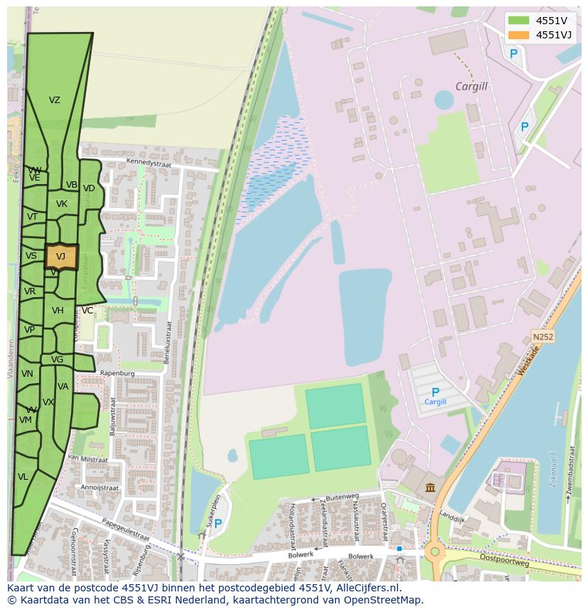 Afbeelding van het postcodegebied 4551 VJ op de kaart.