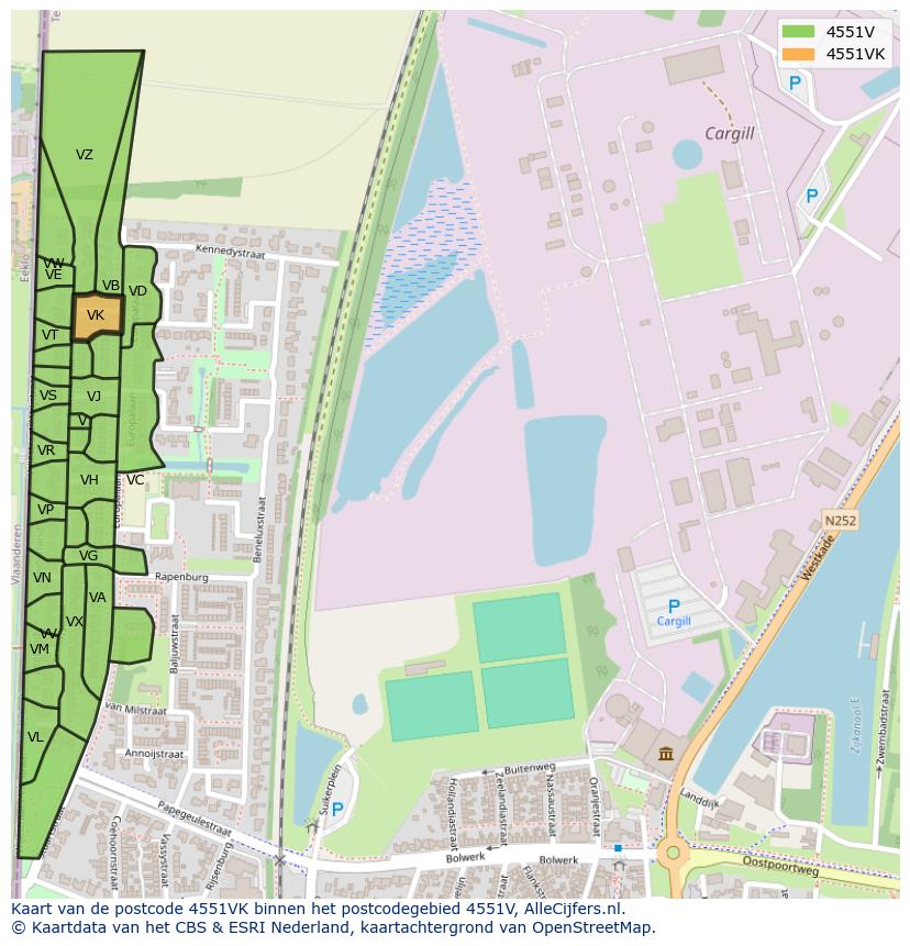 Afbeelding van het postcodegebied 4551 VK op de kaart.