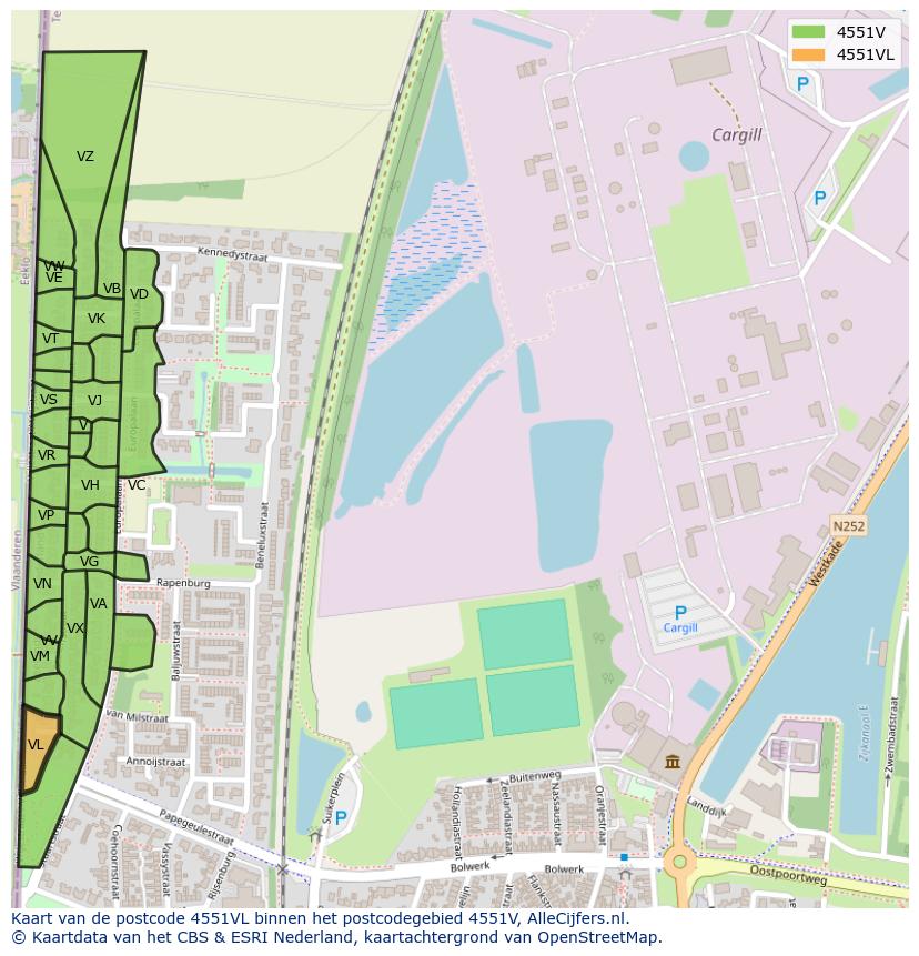 Afbeelding van het postcodegebied 4551 VL op de kaart.