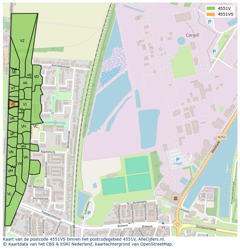 Afbeelding van het postcodegebied 4551 VS op de kaart.