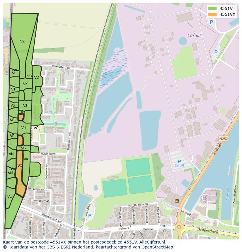 Afbeelding van het postcodegebied 4551 VX op de kaart.