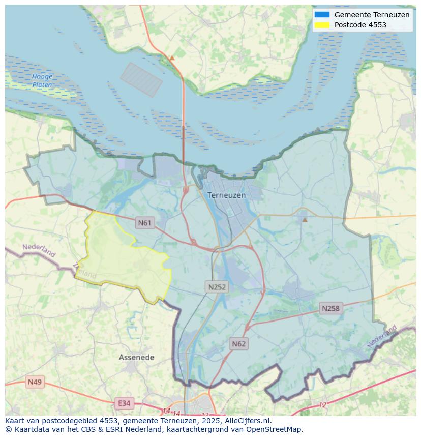 Afbeelding van het postcodegebied 4553 op de kaart.
