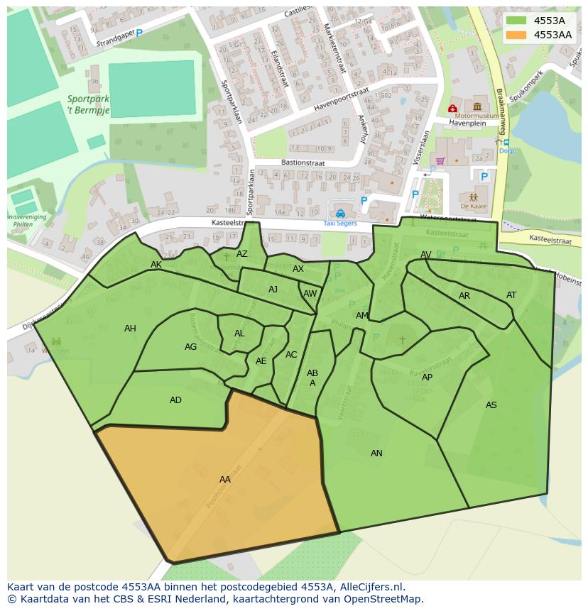 Afbeelding van het postcodegebied 4553 AA op de kaart.