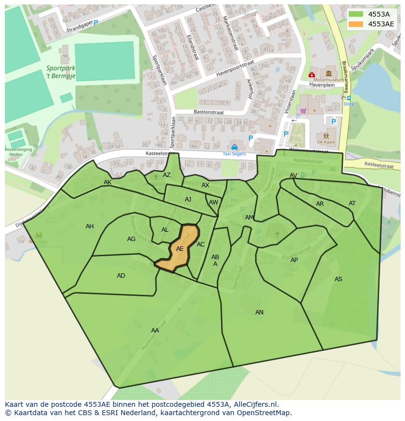 Afbeelding van het postcodegebied 4553 AE op de kaart.