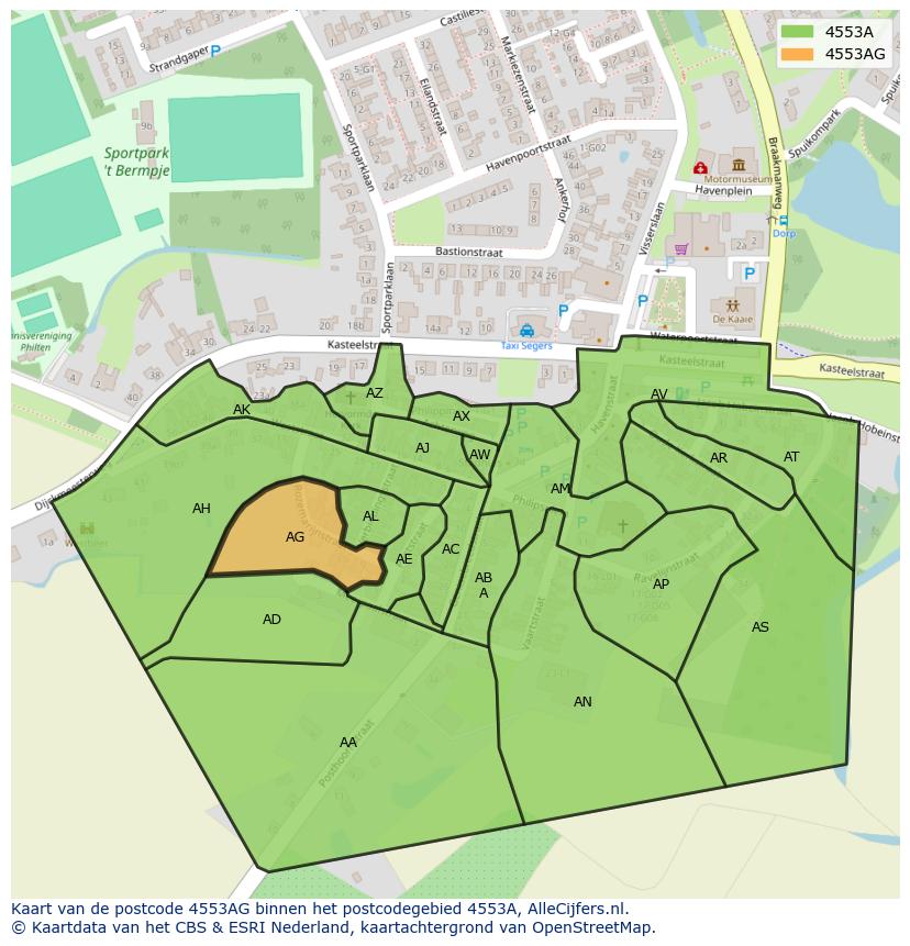 Afbeelding van het postcodegebied 4553 AG op de kaart.