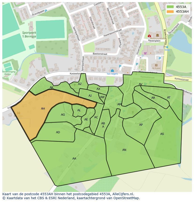Afbeelding van het postcodegebied 4553 AH op de kaart.
