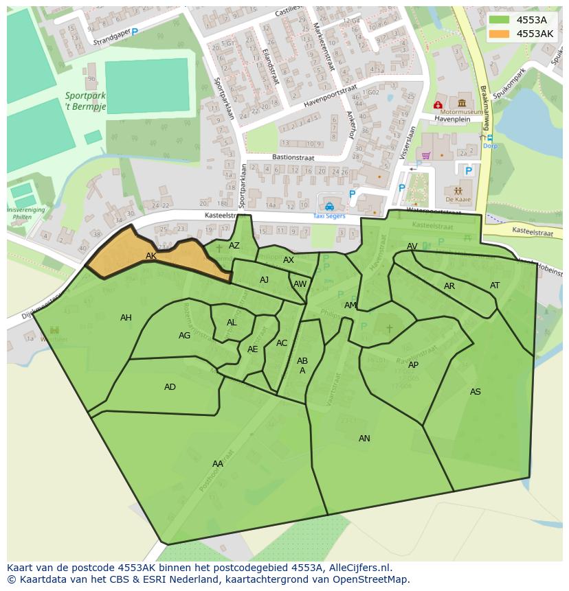 Afbeelding van het postcodegebied 4553 AK op de kaart.