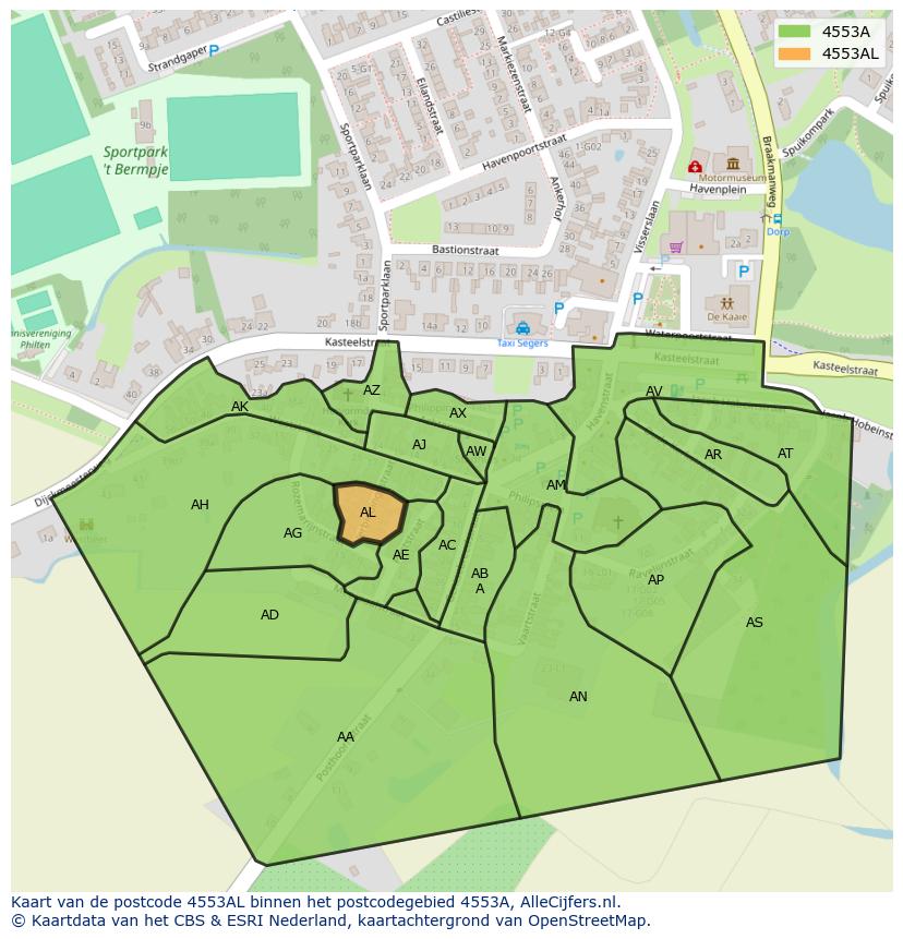 Afbeelding van het postcodegebied 4553 AL op de kaart.