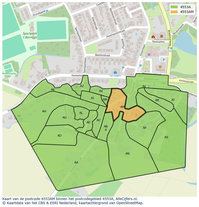Afbeelding van het postcodegebied 4553 AM op de kaart.