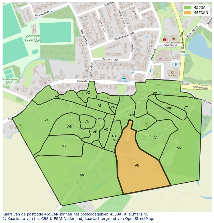 Afbeelding van het postcodegebied 4553 AN op de kaart.