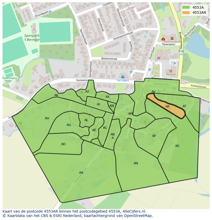 Afbeelding van het postcodegebied 4553 AR op de kaart.