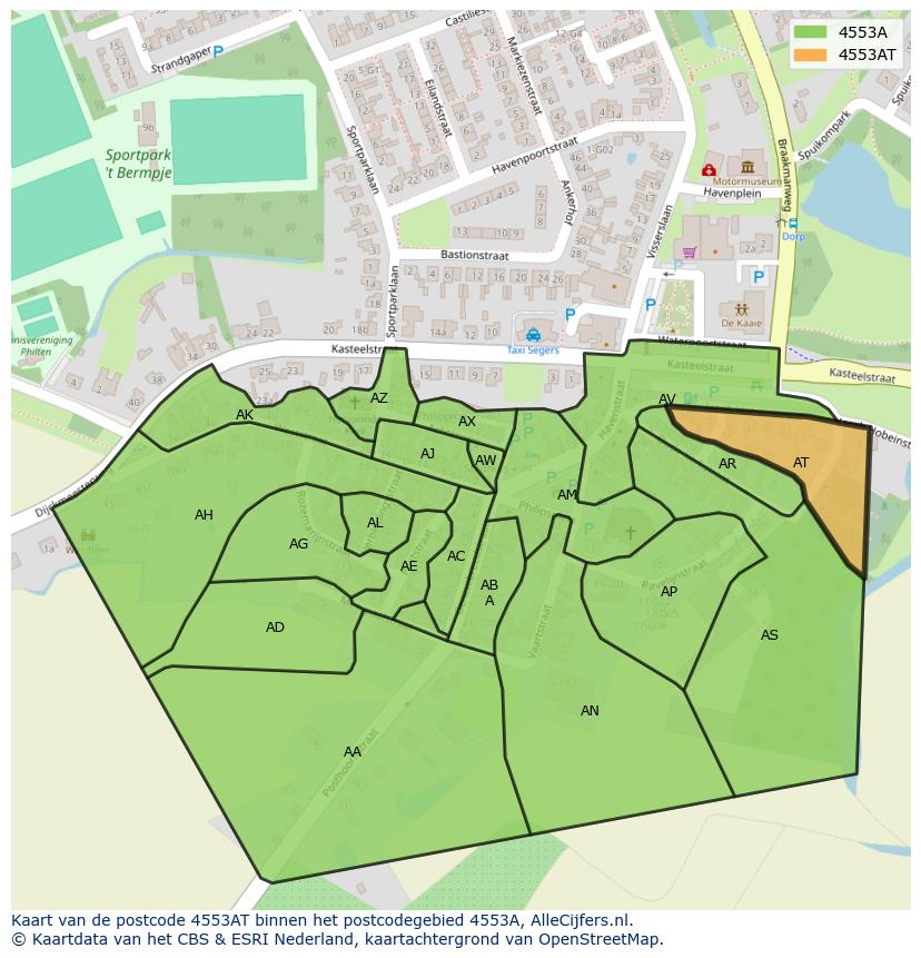 Afbeelding van het postcodegebied 4553 AT op de kaart.