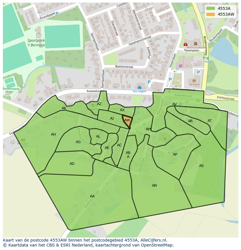 Afbeelding van het postcodegebied 4553 AW op de kaart.
