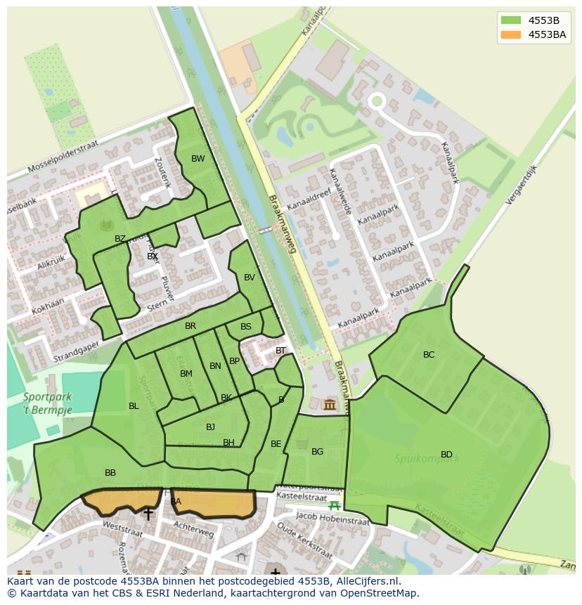 Afbeelding van het postcodegebied 4553 BA op de kaart.
