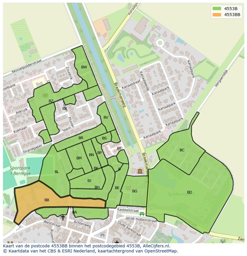 Afbeelding van het postcodegebied 4553 BB op de kaart.