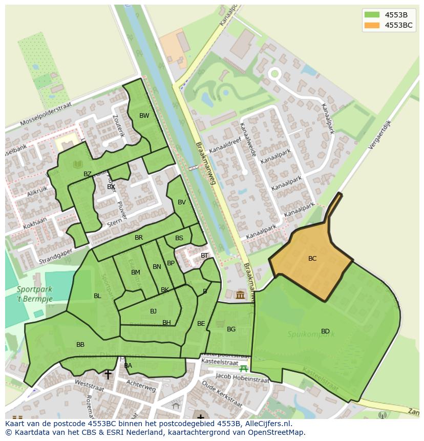 Afbeelding van het postcodegebied 4553 BC op de kaart.