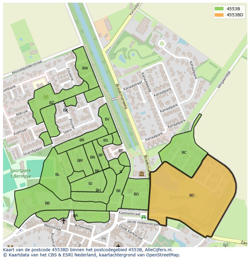 Afbeelding van het postcodegebied 4553 BD op de kaart.
