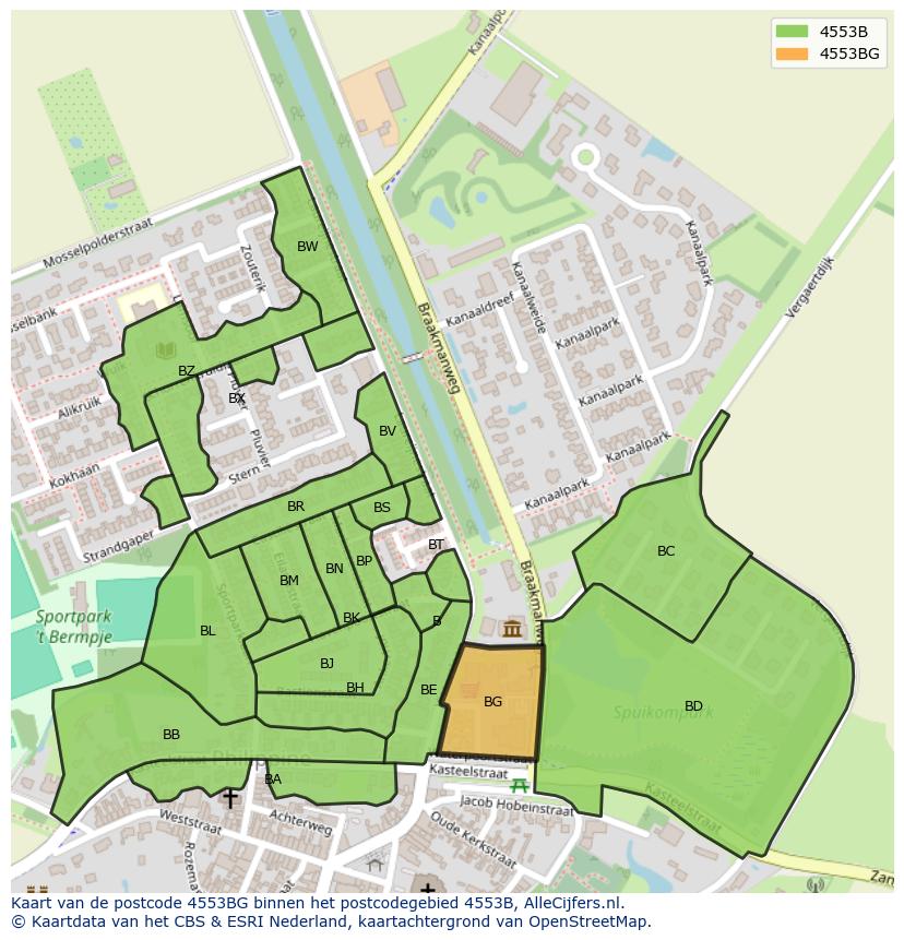 Afbeelding van het postcodegebied 4553 BG op de kaart.