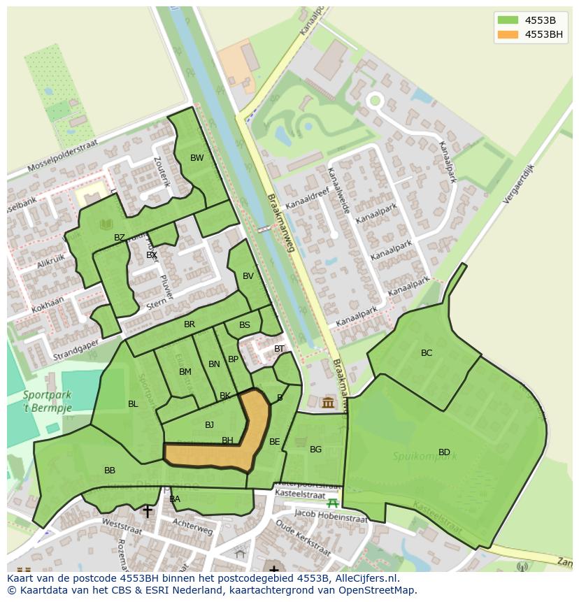 Afbeelding van het postcodegebied 4553 BH op de kaart.