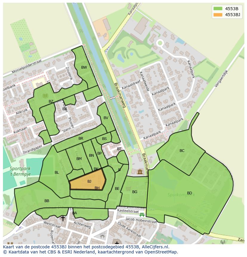 Afbeelding van het postcodegebied 4553 BJ op de kaart.