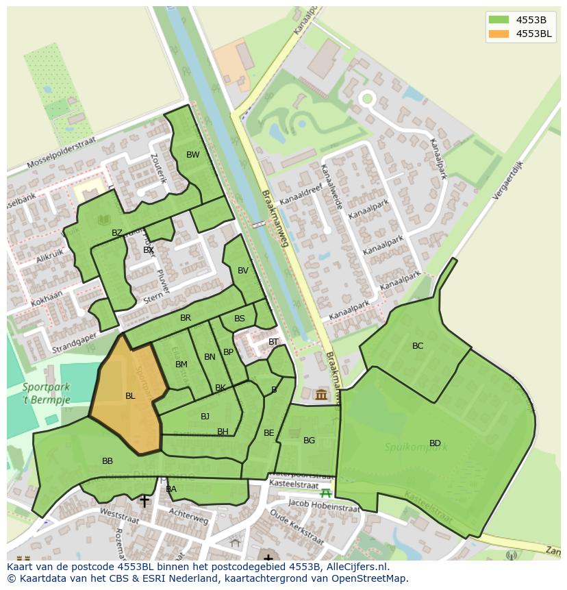 Afbeelding van het postcodegebied 4553 BL op de kaart.