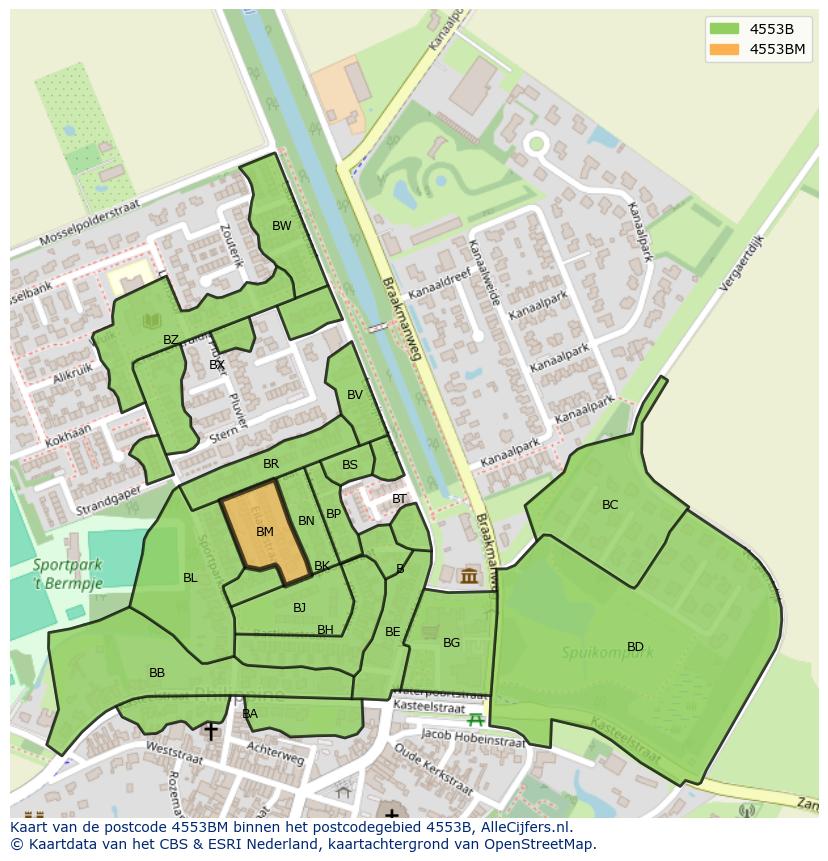 Afbeelding van het postcodegebied 4553 BM op de kaart.