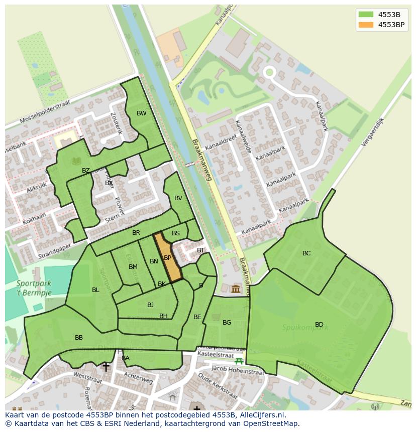 Afbeelding van het postcodegebied 4553 BP op de kaart.