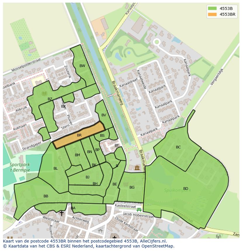 Afbeelding van het postcodegebied 4553 BR op de kaart.