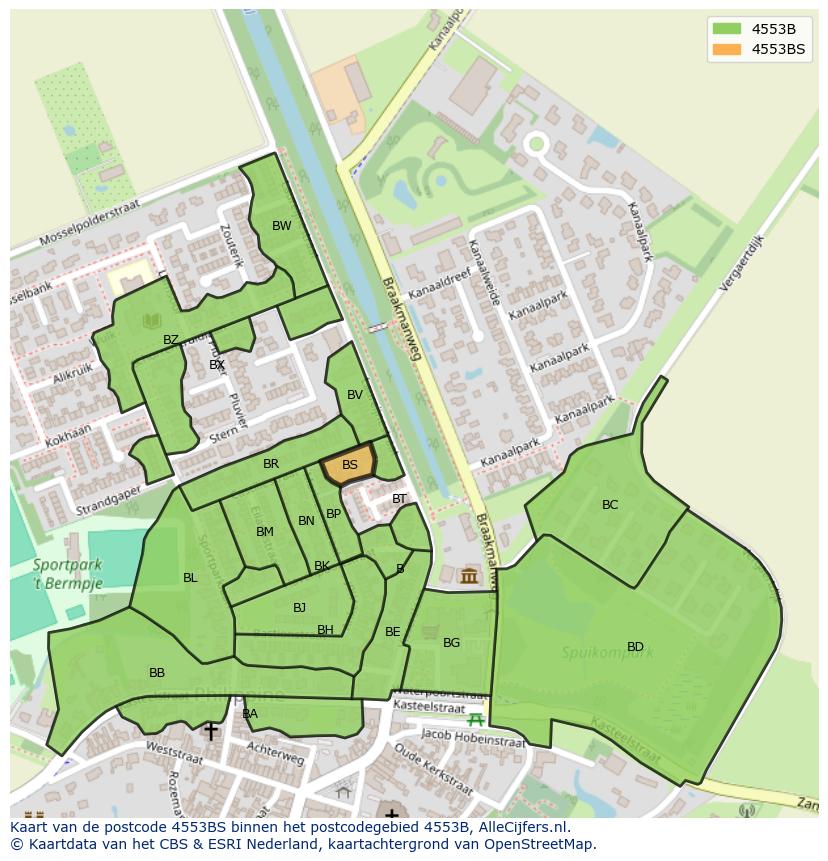 Afbeelding van het postcodegebied 4553 BS op de kaart.