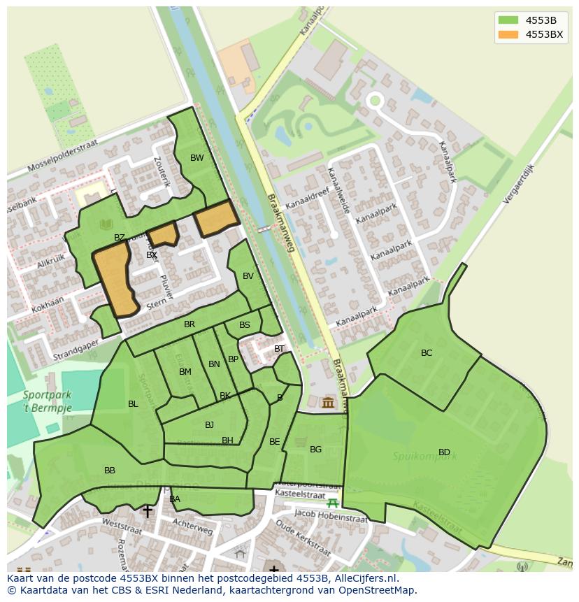 Afbeelding van het postcodegebied 4553 BX op de kaart.