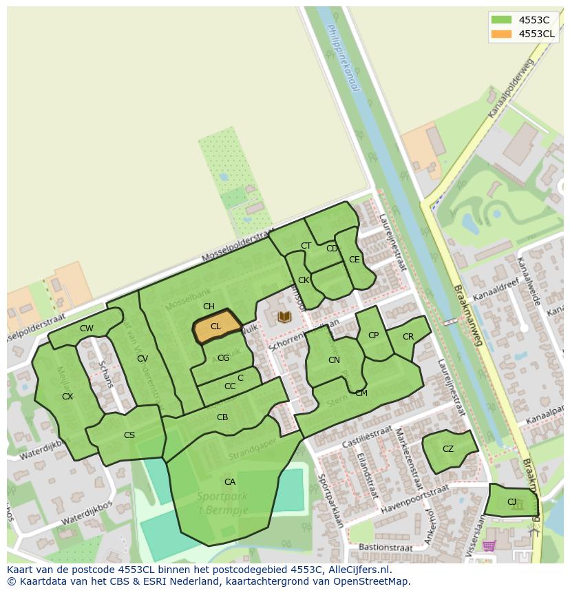 Afbeelding van het postcodegebied 4553 CL op de kaart.