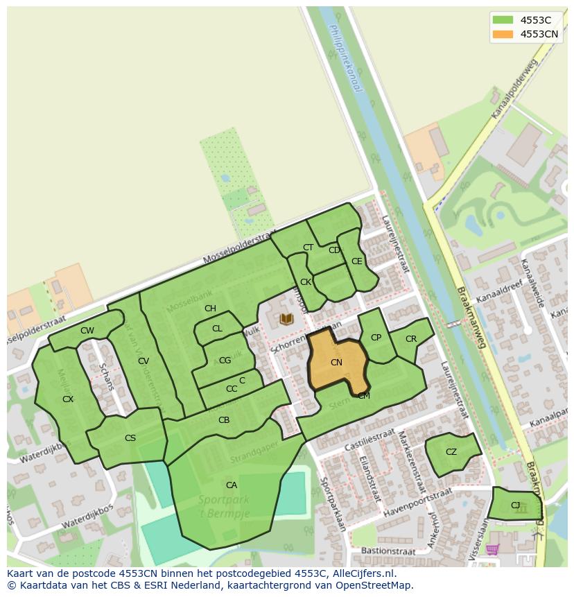 Afbeelding van het postcodegebied 4553 CN op de kaart.