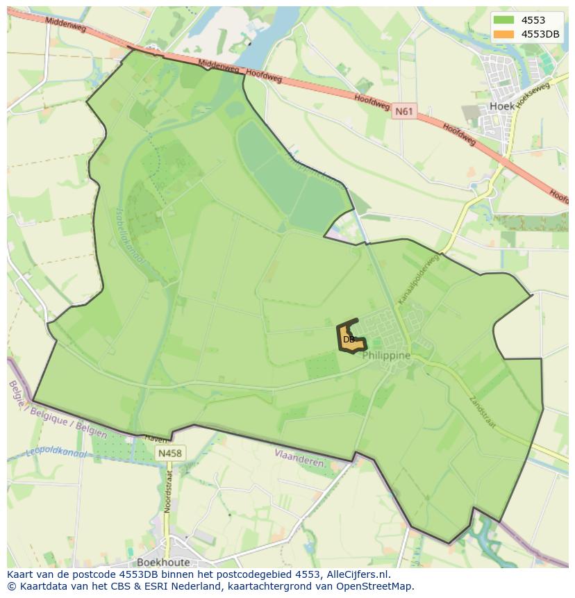 Afbeelding van het postcodegebied 4553 DB op de kaart.