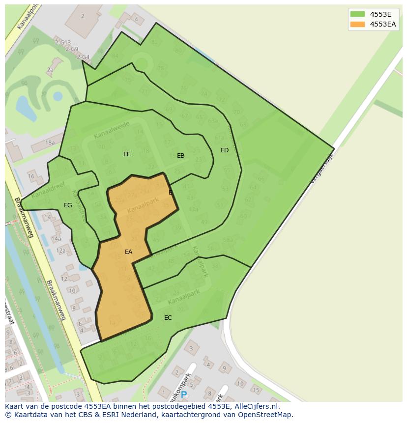 Afbeelding van het postcodegebied 4553 EA op de kaart.