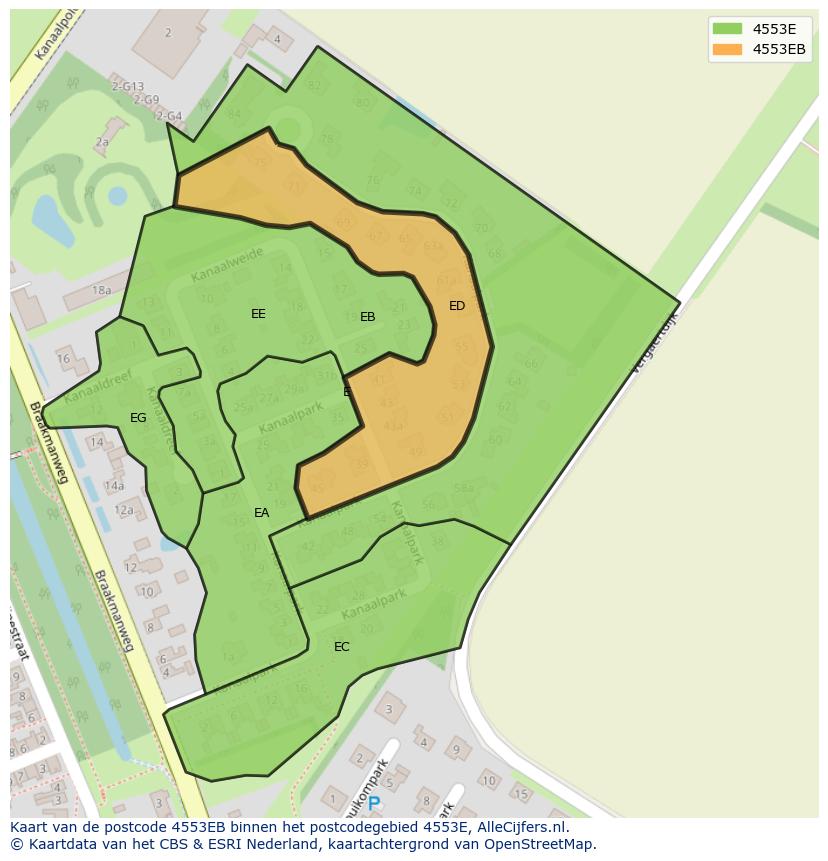 Afbeelding van het postcodegebied 4553 EB op de kaart.