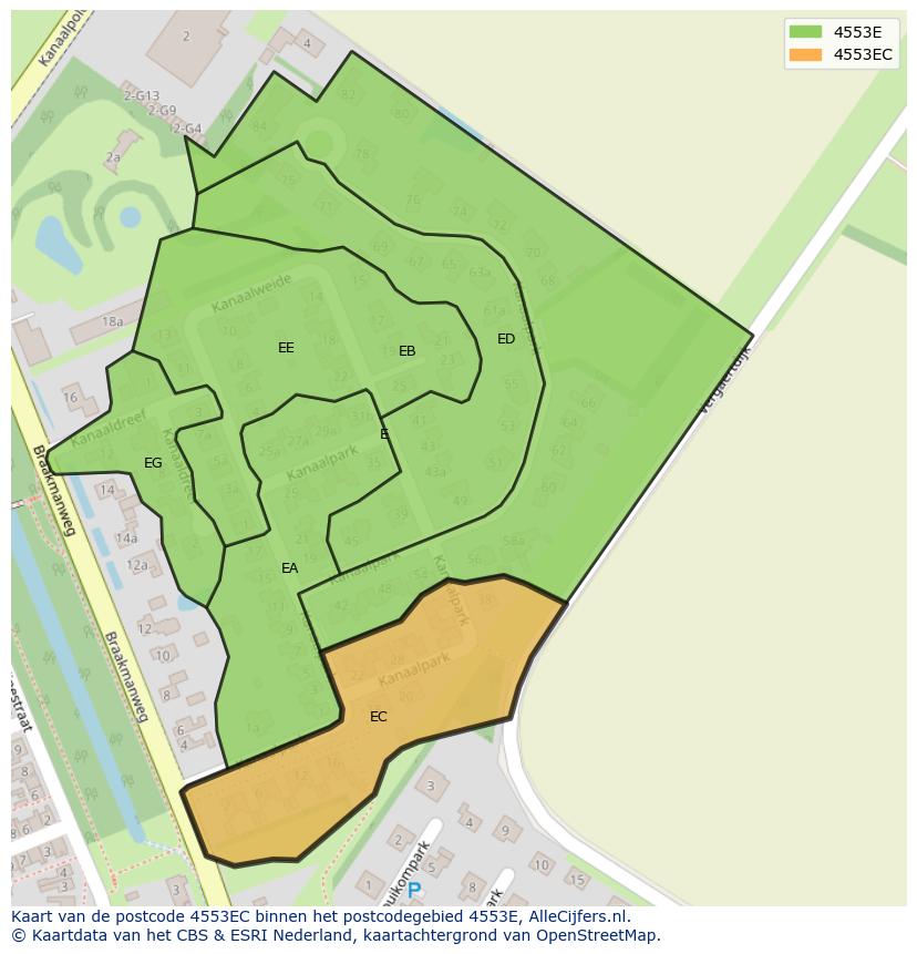 Afbeelding van het postcodegebied 4553 EC op de kaart.