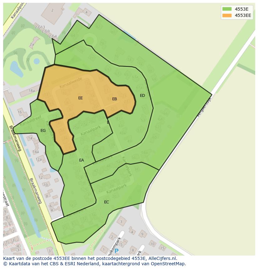 Afbeelding van het postcodegebied 4553 EE op de kaart.