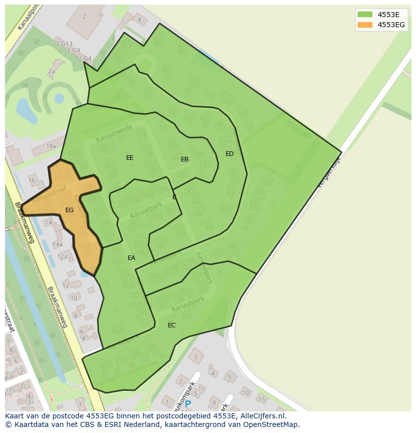Afbeelding van het postcodegebied 4553 EG op de kaart.