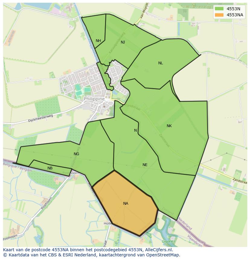 Afbeelding van het postcodegebied 4553 NA op de kaart.