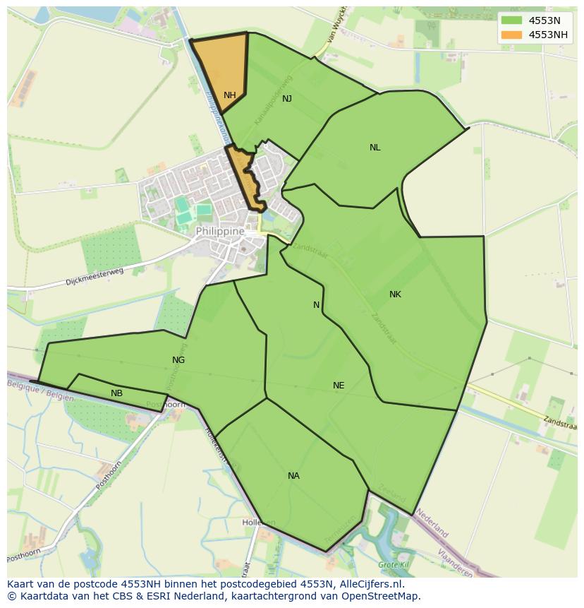 Afbeelding van het postcodegebied 4553 NH op de kaart.