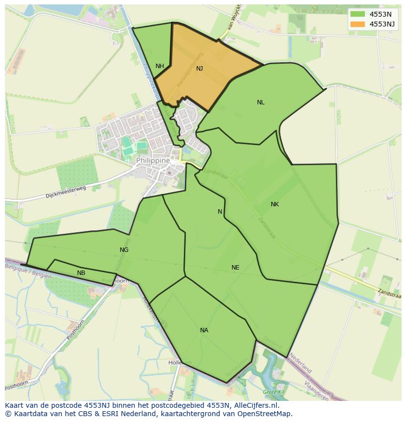 Afbeelding van het postcodegebied 4553 NJ op de kaart.