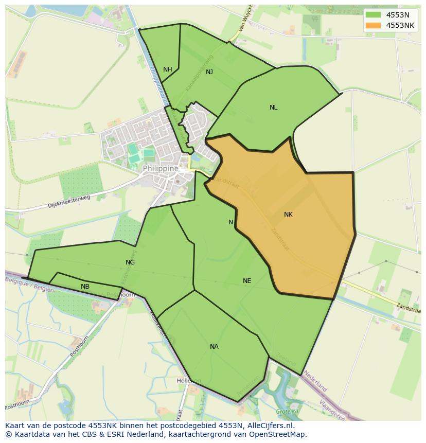 Afbeelding van het postcodegebied 4553 NK op de kaart.
