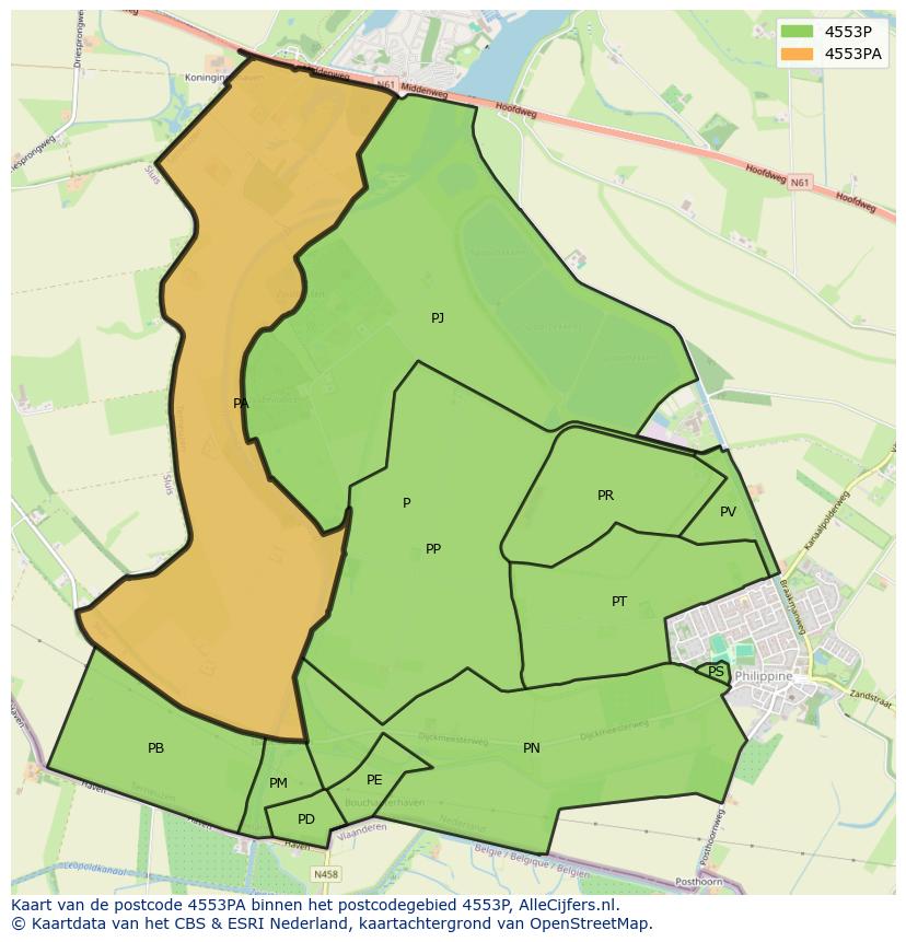 Afbeelding van het postcodegebied 4553 PA op de kaart.