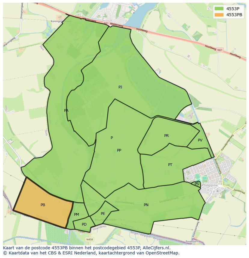 Afbeelding van het postcodegebied 4553 PB op de kaart.