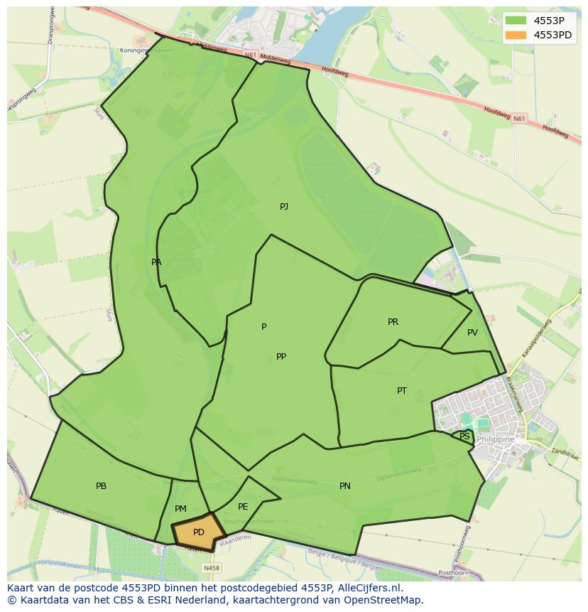 Afbeelding van het postcodegebied 4553 PD op de kaart.