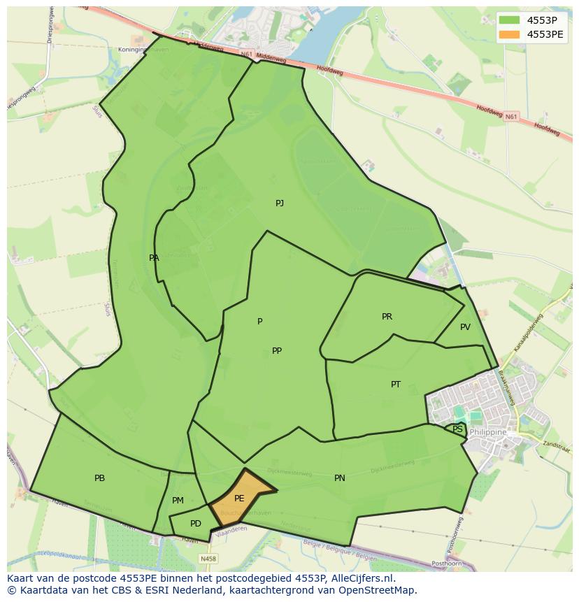 Afbeelding van het postcodegebied 4553 PE op de kaart.