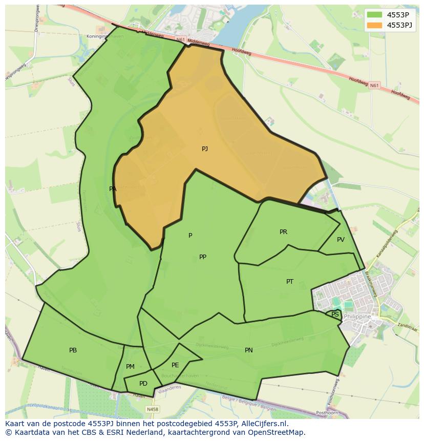 Afbeelding van het postcodegebied 4553 PJ op de kaart.