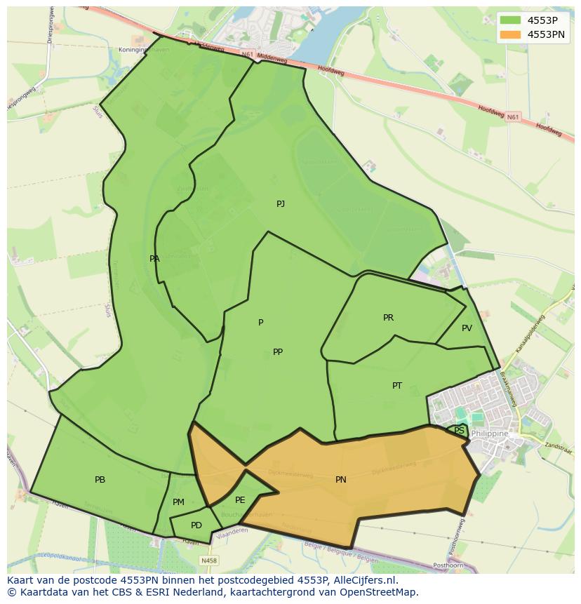 Afbeelding van het postcodegebied 4553 PN op de kaart.