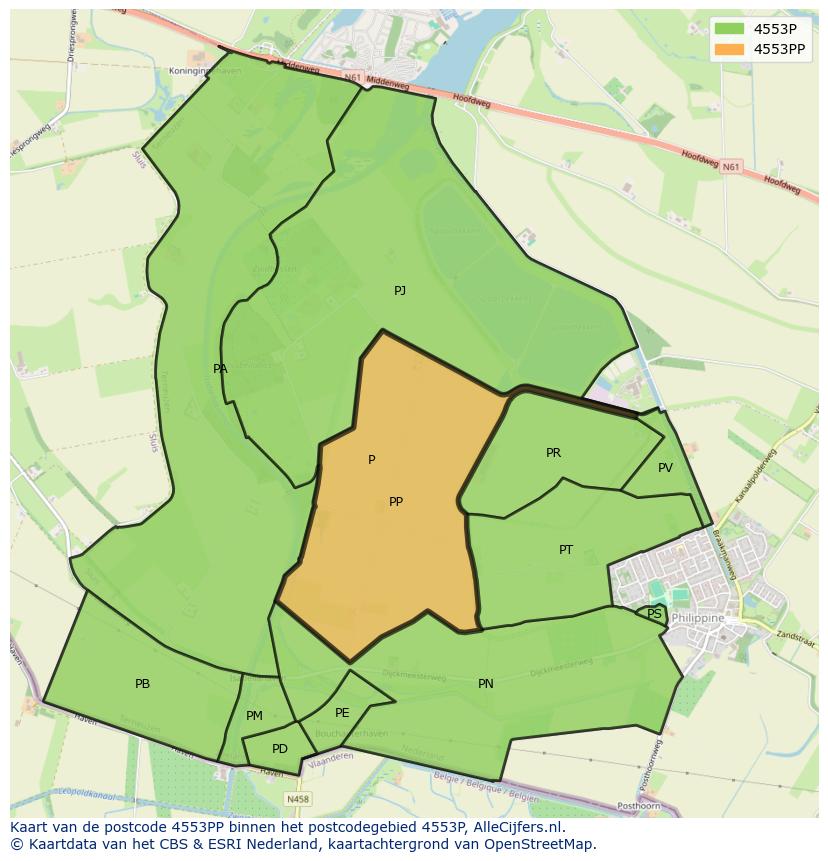 Afbeelding van het postcodegebied 4553 PP op de kaart.